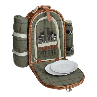 2 Person Green Tweed Fitted Picnic Back Pack