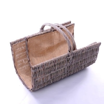New - Wicker Half Pipe Hessian Lined Log Basket £29.00