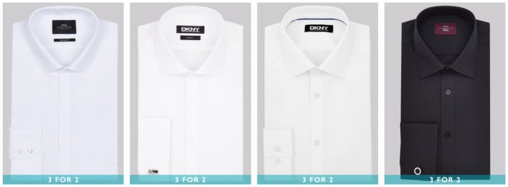 Buy two shirts and get the third free.