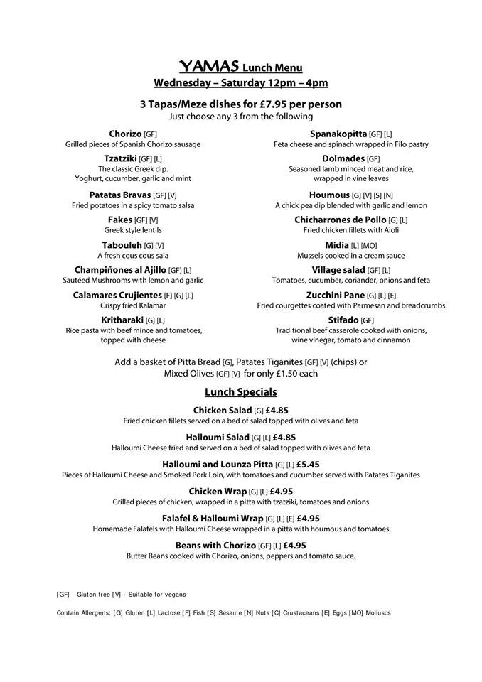 Our New Lunch Menu Ladies and Gentlemen! £7.95 for Three Generous and